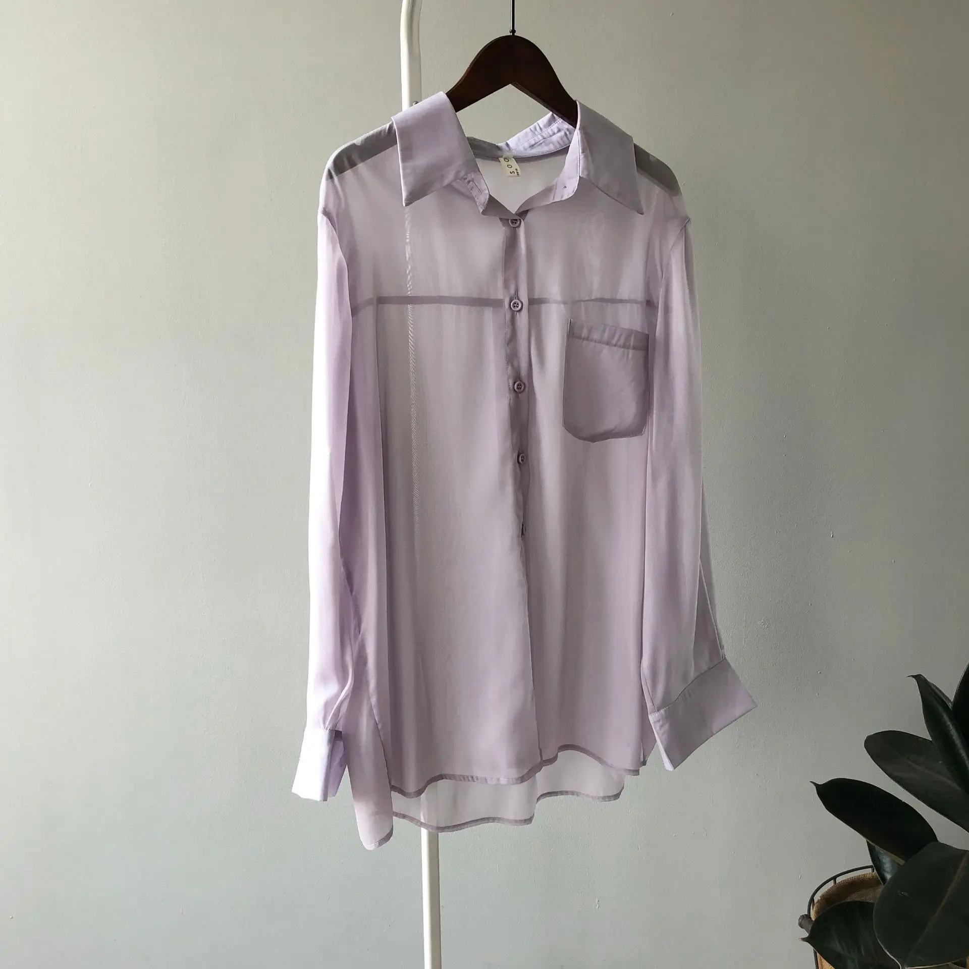 

New Summer 2021 Candy Color Design Bright Silk Loose Thin Style Sunscreen Blouse