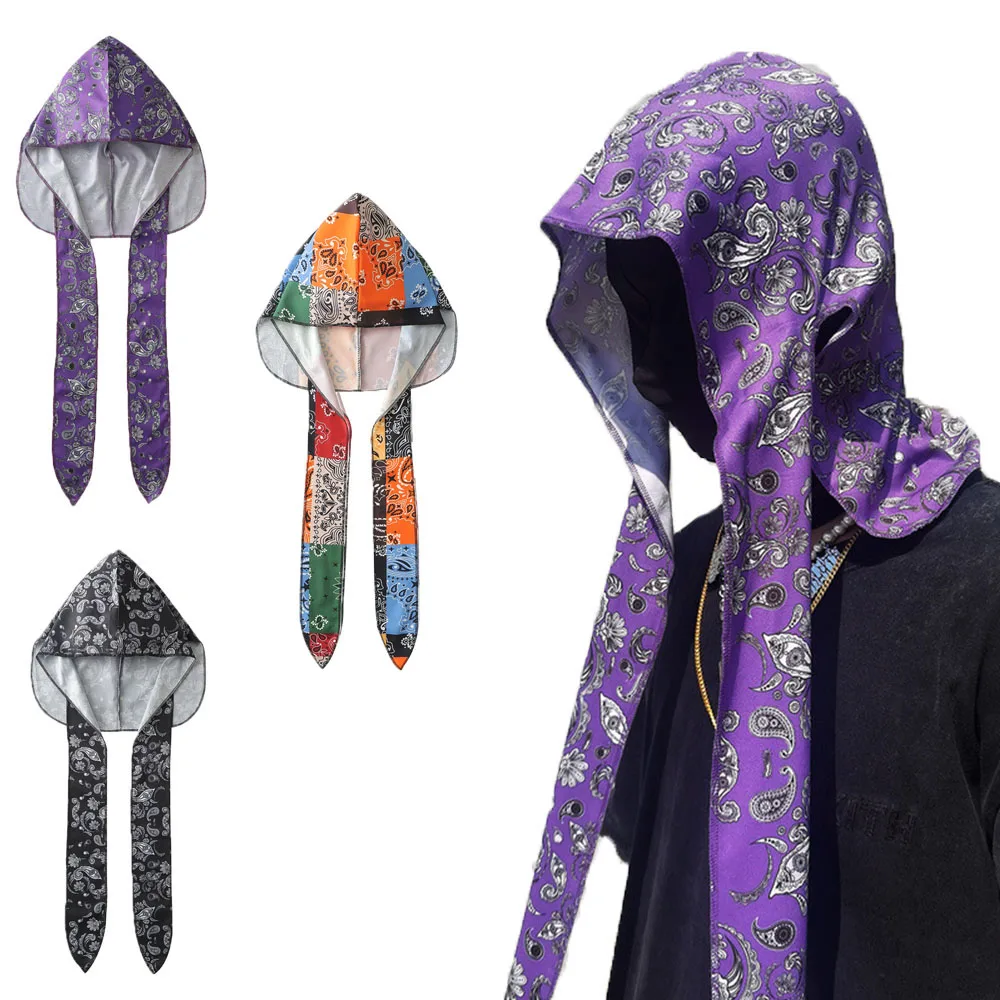 

Satin Men Cap Hip Hop Multifunction Turban Streetwear Bandana Headwear Long Hat Tie Down Tail Hair Accessories