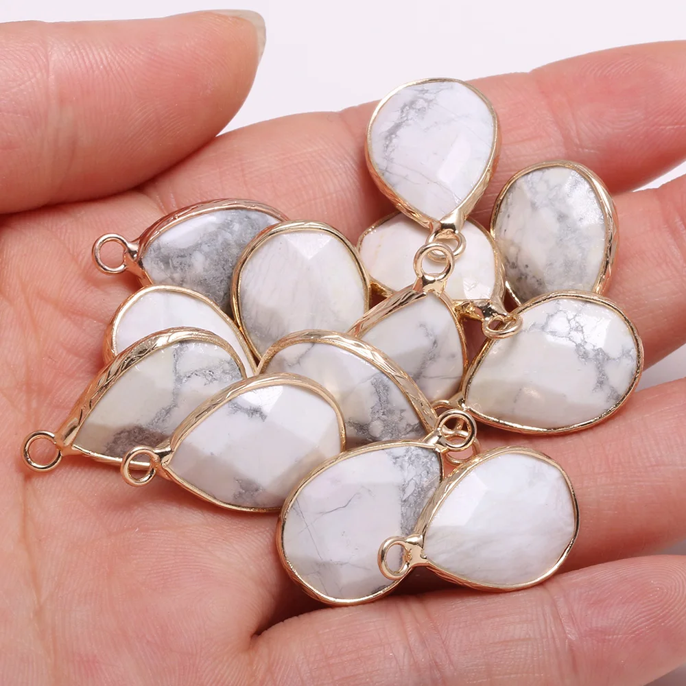 

New 5pcs Natural Stone Water Drop Shape Section White Turquoi Pendants for Jewelry Making DIY Necklace Size 13x23mm