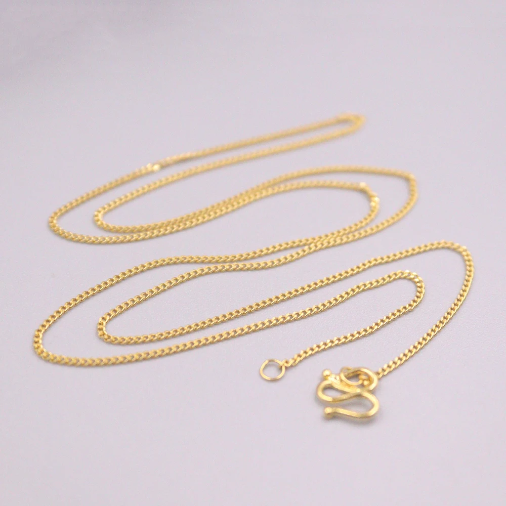 

GUARANTEED Real 24K Yellow Gold Necklace Lucky Curb Chain Link Necklace 17inch 2.3-2.5g 1mmW For Woman Man