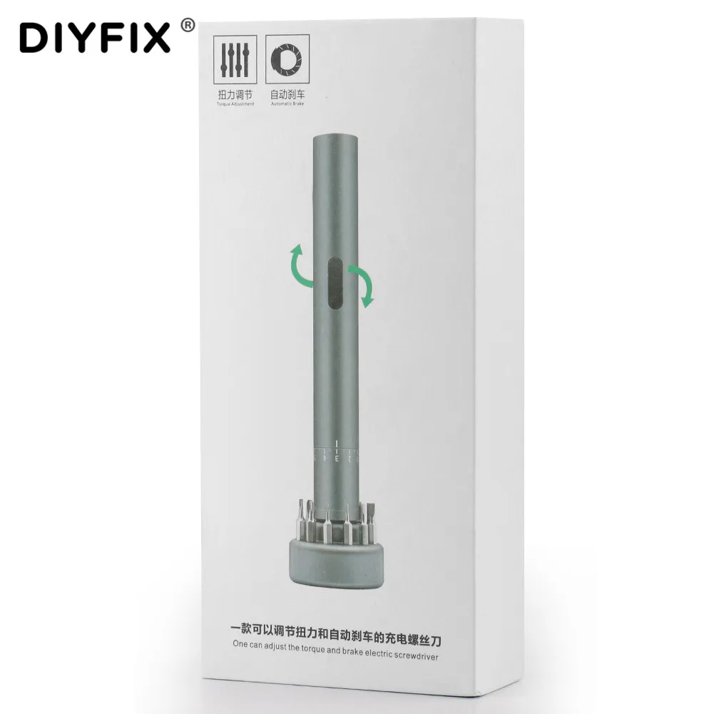 DIYFIX 20 в 1 портативная электрическая отвертка перезаряжаемый кабель питания с отверткой комплект светодиодный светильник инструмент для ремонта литиевой батареи
