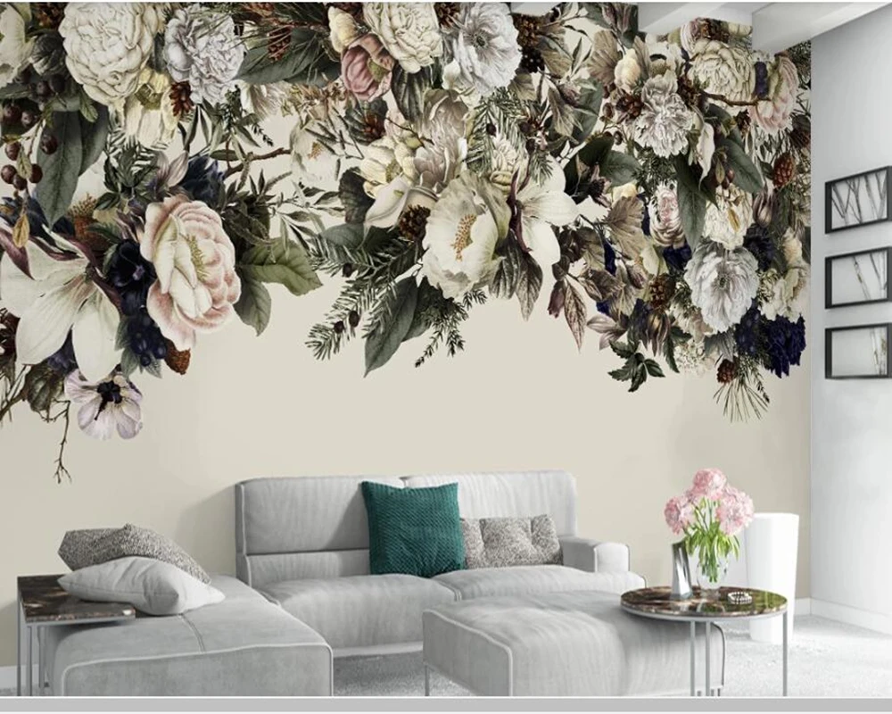 Современные скандинавские винтажные Цветочные американские цветочные 3d обои
