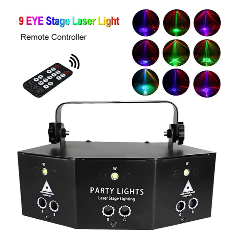 9-Eyes Stage Laser Light DMX Remote Controller RGB Discos Lamp DJ Laser Stage Projector for Discos Party for Carnival Family Led