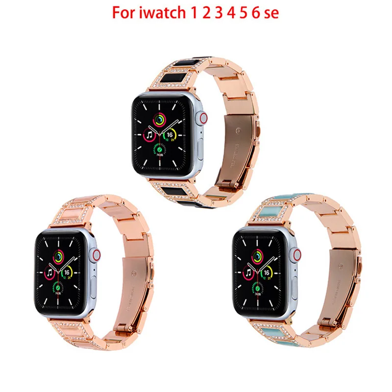 

Diamonds Stainless Steel Band for Apple Watch 6 5 4 3 SE Fashion Strap for Apple Watch Series 6 42mm 38mm 44mm 40mm Metal Straps