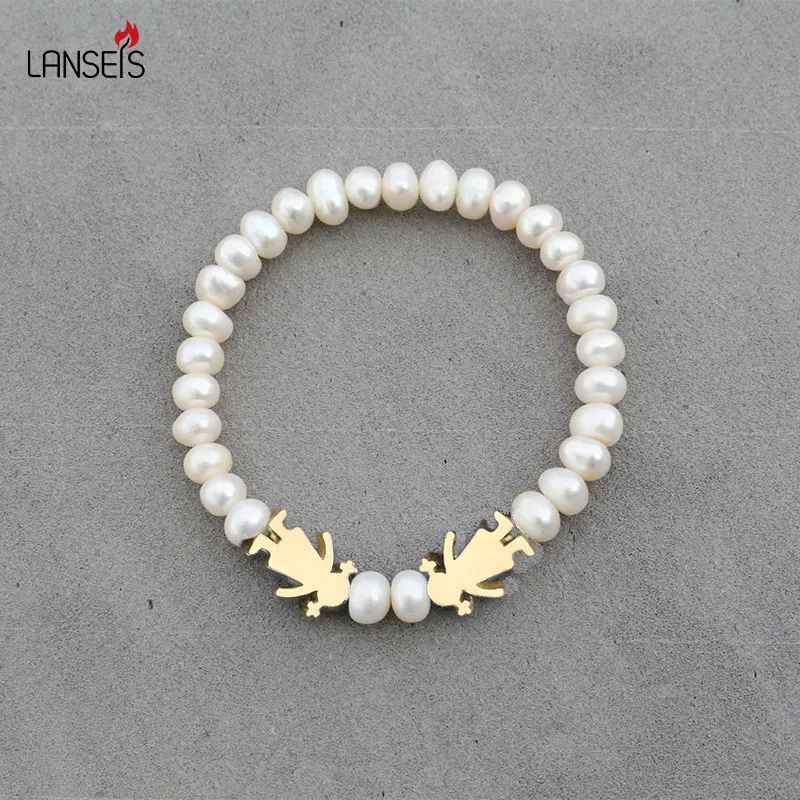 Браслет с белым жемчугом для счастливой девочки и мальчика 2 цвета свадебный