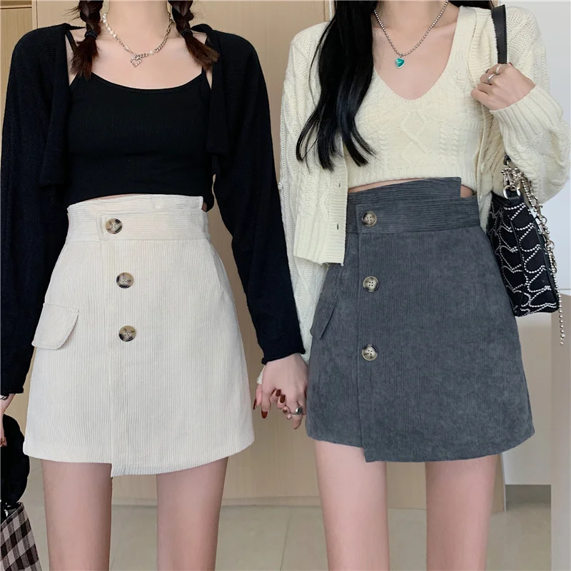 

Новая Вельветовая ретро-юбка А-силуэта, Женская однотонная нестандартная универсальная пикантная модная повседневная Элегантная удобная юбка в Корейском стиле