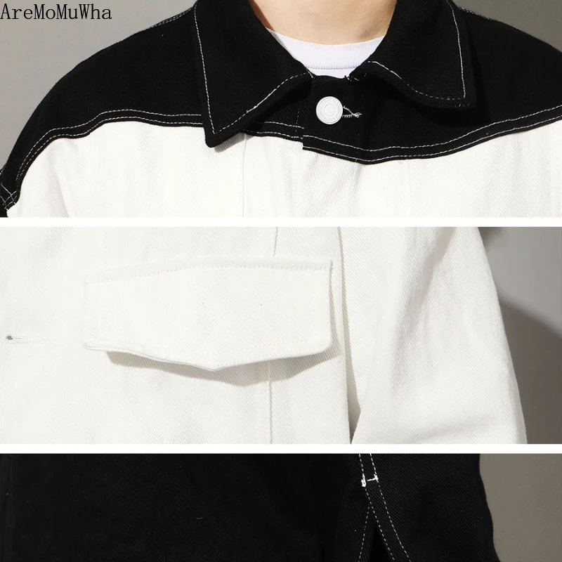 

Denim Jacket Boys Spring 2021 Tooling Hip-hop Tide Brand Color Matching Handsome Casual Loose Jacket Korean Version Mens Fashion