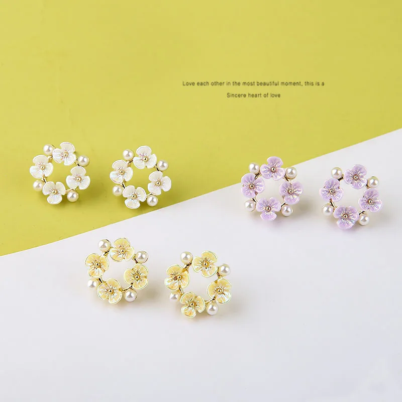4pcs Japanese style Showa Shell Flower Pearl Earrings Hollow Garland sweet Statement stud Earring Girl DIY accessories matterial | Украшения