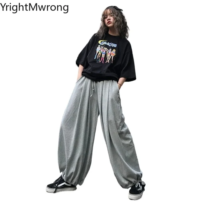 Брюки джоггеры женские с широкими штанинами однотонные мешковатые шаровары