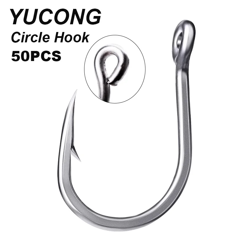 

YUCONG 50PCS Circle Fishhooks 1/0-13/0# Alloy Steel Hooks Barbed Fishing Hooks Anti-rust Single Hooks For Saltwater Pesca Tackle