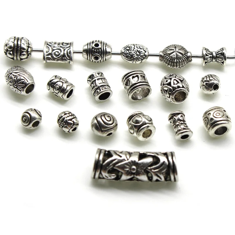 

20pcs/lot Antique Tibetan Silver Carved Loose Spacer Tube Metal Beads For Jewelry Making DIY Bracelet Necklace Accessories