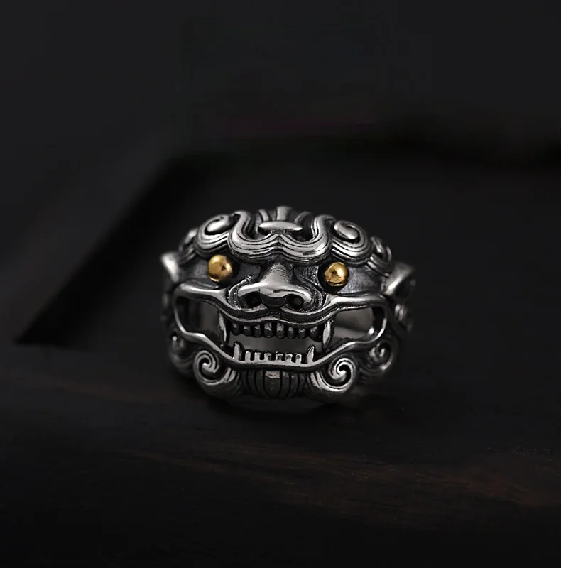 

Fashion retro silver ring men's single ring adjustable personality trend retro lion index finger wholesale