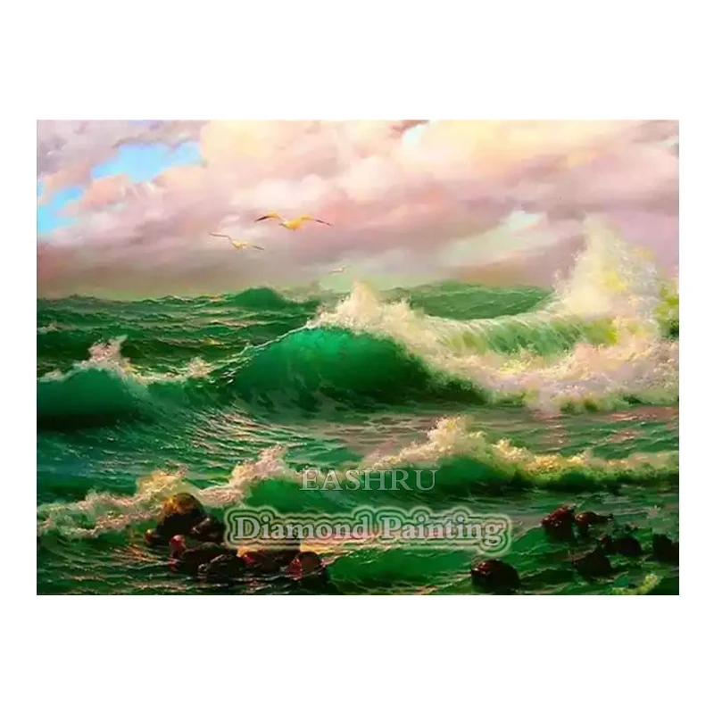 EASHRU морская зеленая океанская волна 5D алмазная живопись вышивка крестиком