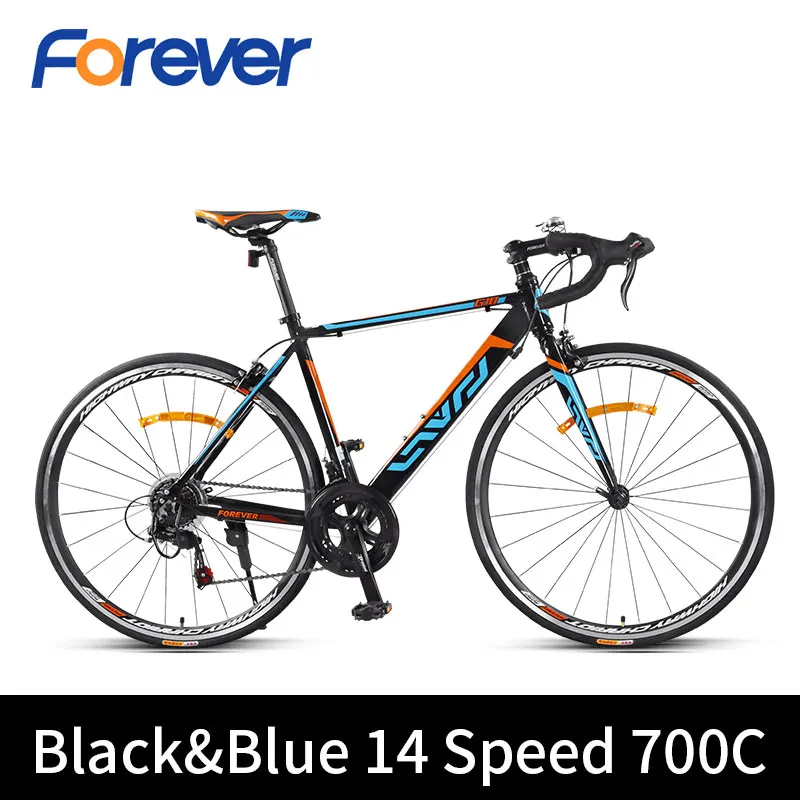 Black and Blue Forever, 11,7 кг, ультралегкий дорожный велосипед, передняя вилка, для внедорожных циклов, алюминиевый сплав, гоночный велосипед, 700 C 14 скоростей, мужской велосипедный велосипед - Цвет: Black and Blue