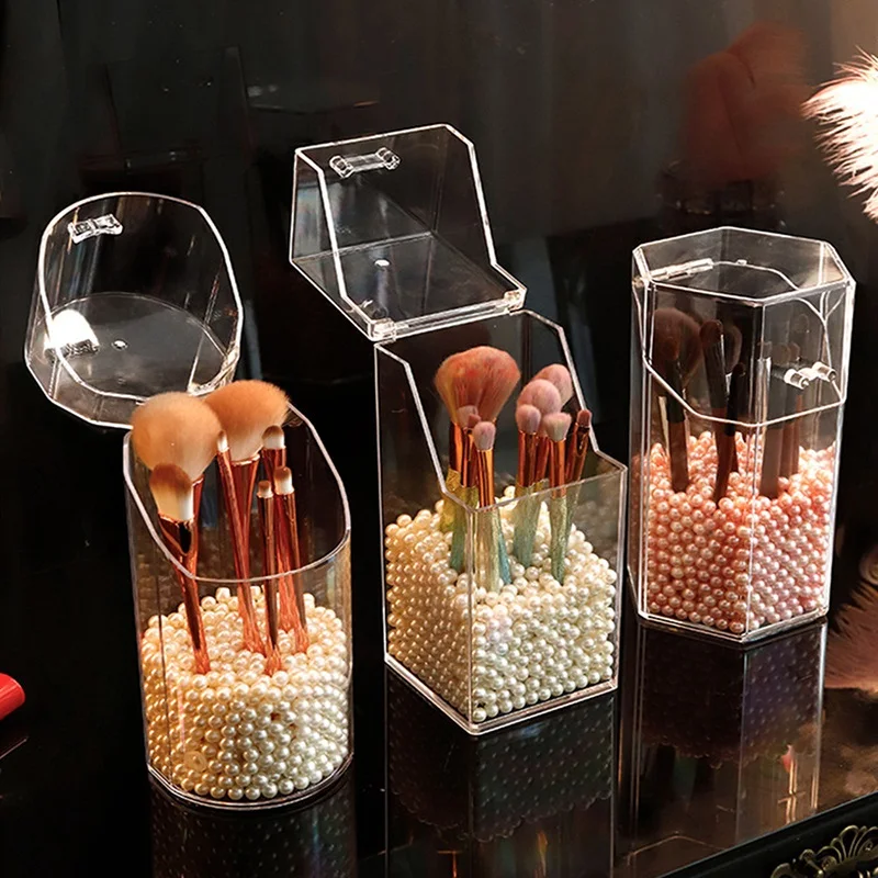Pearl Clear Acrylic Cosmetic Makeup Tools Organizer Lipstick Storage Container Dustproof Brush Bucket Women Gifts | Дом и сад