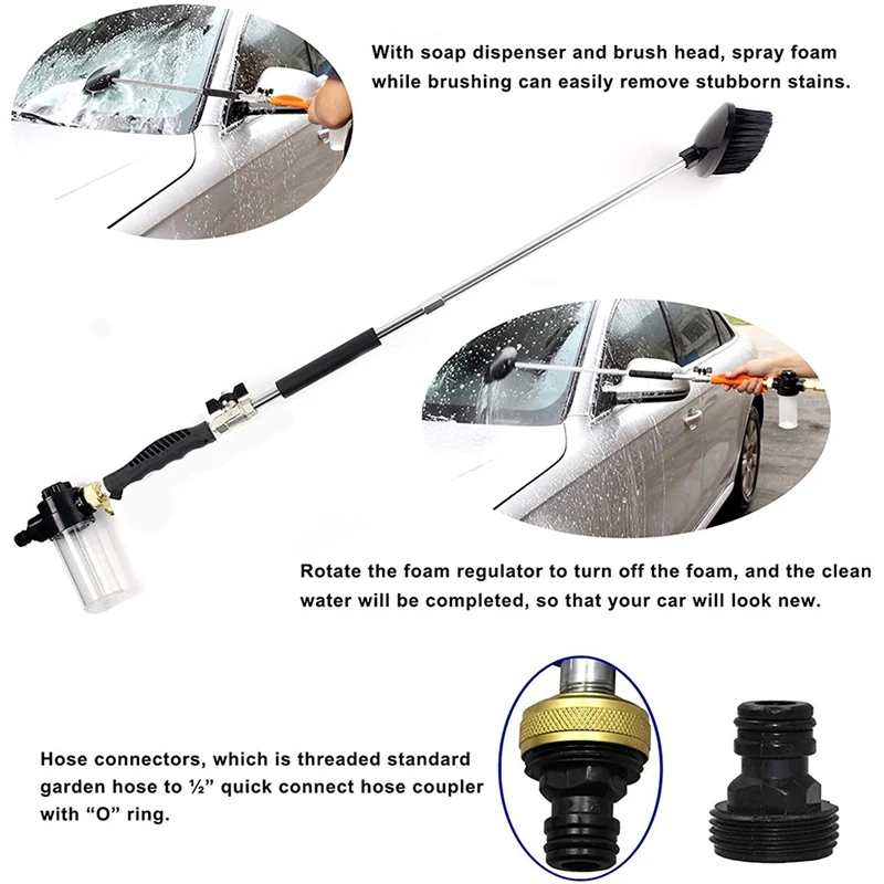 

Extendable Hydro Jet Hose Pressure Washer Wand for Garden Hose, Jet Car Washer with Soap Dispenser and Car Wash Brush