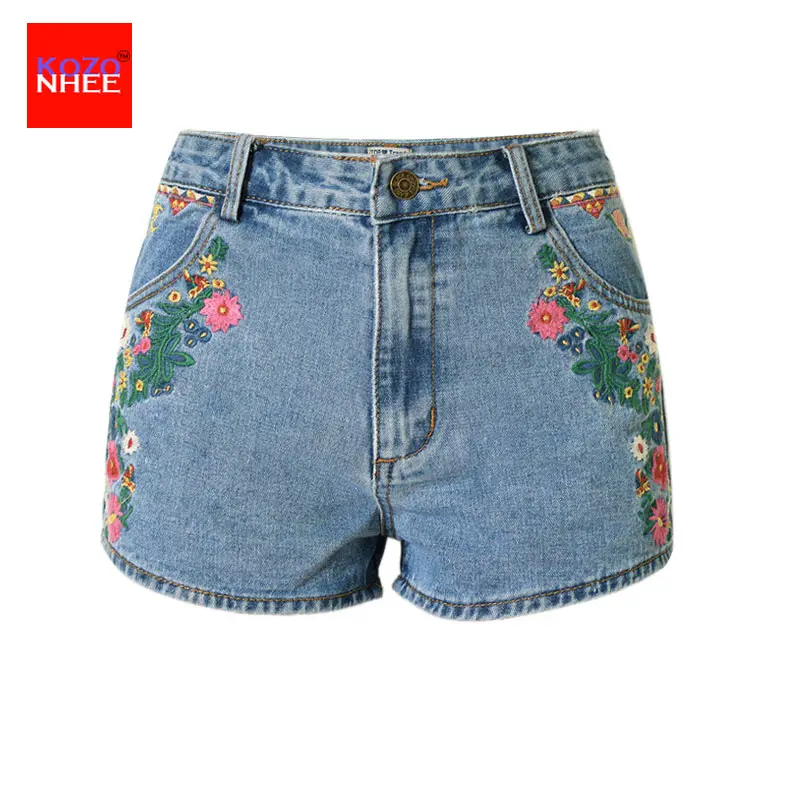 Летние джинсовые шорты с 3D вышивкой и высокой талией красочный узор богемные