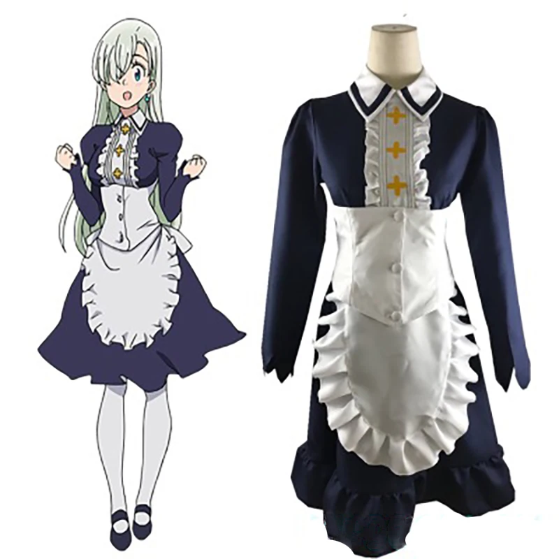 

Anime the seven deadly sins cosplay elizabeth liones uniforme wig halloween party cosplay maid outfit costumes