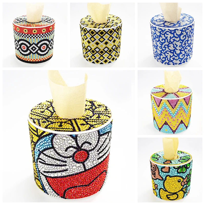 DIY цилиндрическая Алмазная картина коробка для салфеток трехмерная ручная