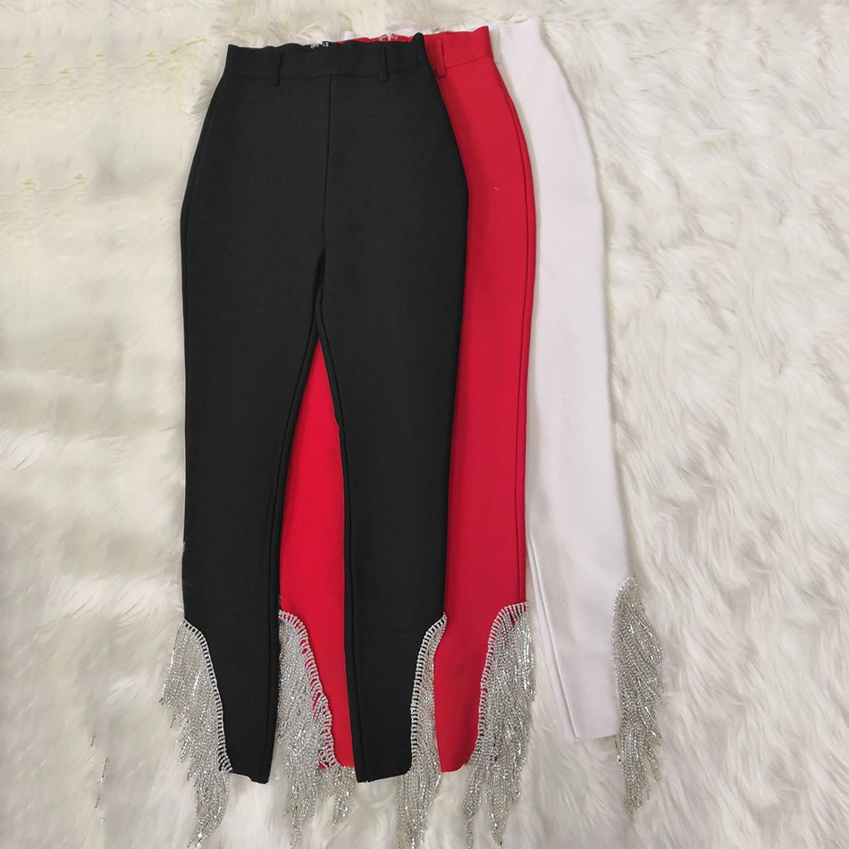 

Ailigou 2021 New Fashion Ladies Fitness Casual Stretch High Waist Fringe Long Leggings Sexy Celebrity Party Rayon Bandage Pants