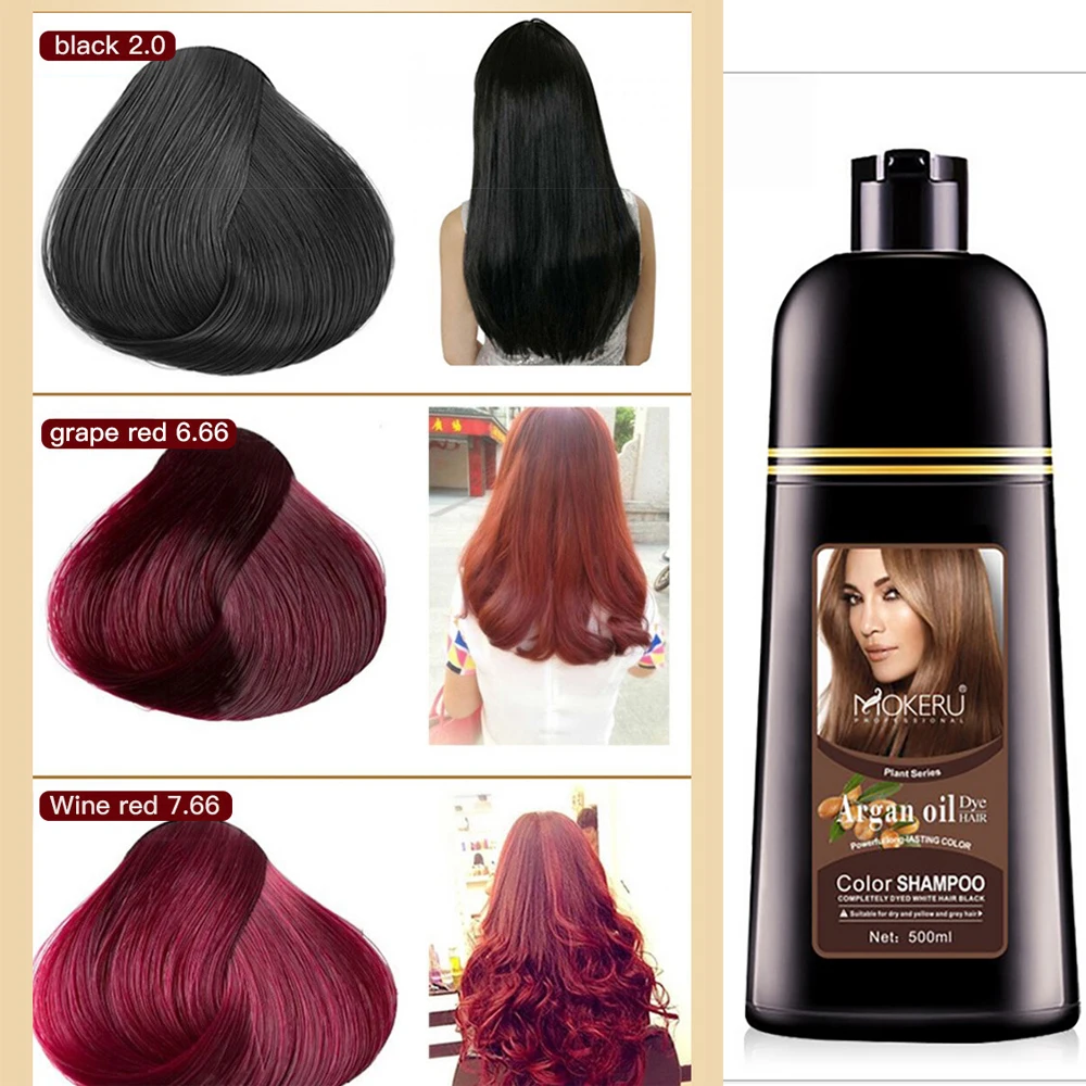 

500ml Essence Black Hair Dye Shampoo Covering Hair Permanent Hair Color Dye Shampoo Natural Argan Oil Essence Instant
