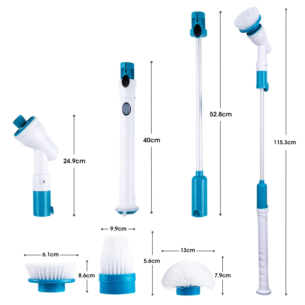 

Electric Spin Scrubber Turbo Scrub Cleaning Brush Cordless Chargeable Bathroom Cleaner with Extension Handle Adaptive Brushes