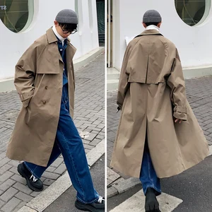 Imported 2022 Mens Fashion Trench Coats Spring Men Long Jackets Coats Streetwear Casual Solid Loose Windbreak