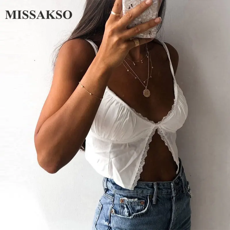 Сексуальный летний укороченный топ Missakso с открытой спиной кружевной клубный