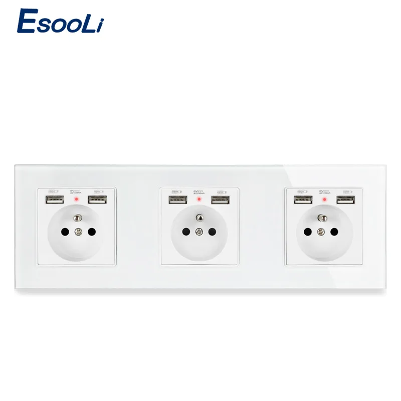 Розетка стеновая Esooli со стеклянной панелью 6 USB-портов 258 х86 мм | Обустройство дома