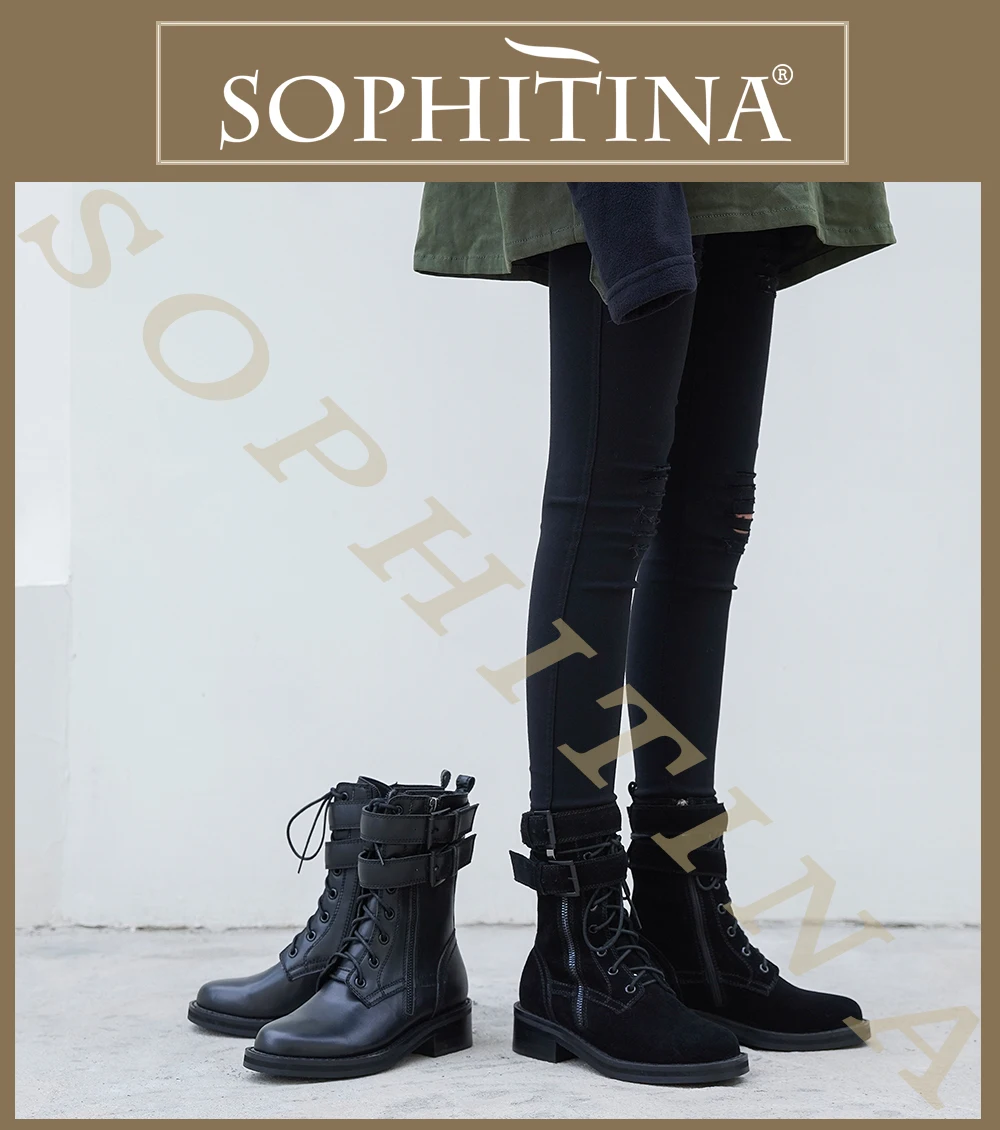 SOPHITINA/рабочие ботинки; удобная женская обувь на квадратном каблуке; модная красивая обувь из коровьей кожи высокого качества; ботильоны с круглым носком; MO302