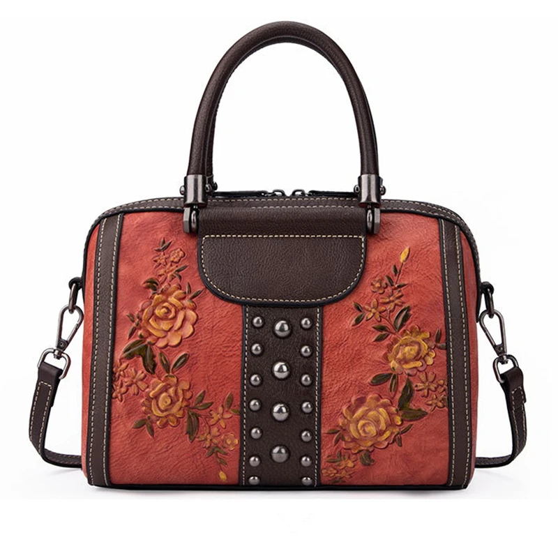 Высококачественная винтажная модная женская сумка из натуральной кожи красного