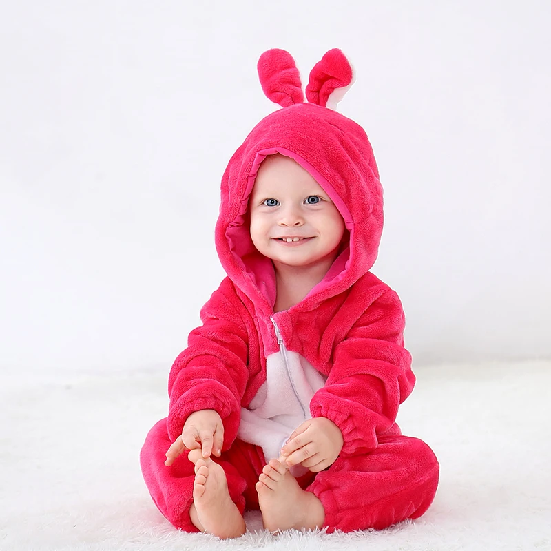 rose rabbit Милые фланелевые детские комбинезоны с рисунками из мультфильмов; пижамы с кроликом и пандой; хлопковый костюм с животными для маленьких мальчиков и девочек; Детский комбинезон; костюм кугуруми - Цвет: rose rabbit