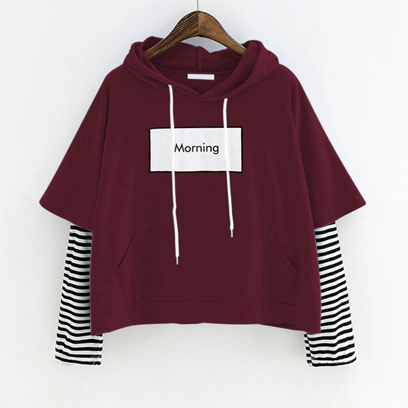 JAYCOSIN Women Sweetshirts Ladies Sweatshirt Hooded Long Sleeve Crop Patchwork Blouse Pullover Tops Hip Hop Hoodie Female