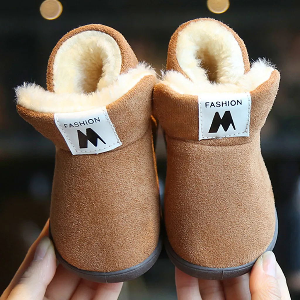 2019 Детские однотонные зимние теплые нескользящие спортивные ботинки на плоской