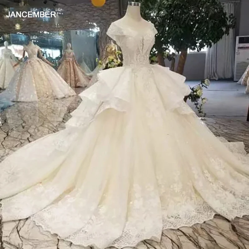 LSS416 роскошное бальное свадебное платье с многослойной юбкой круглым вырезом