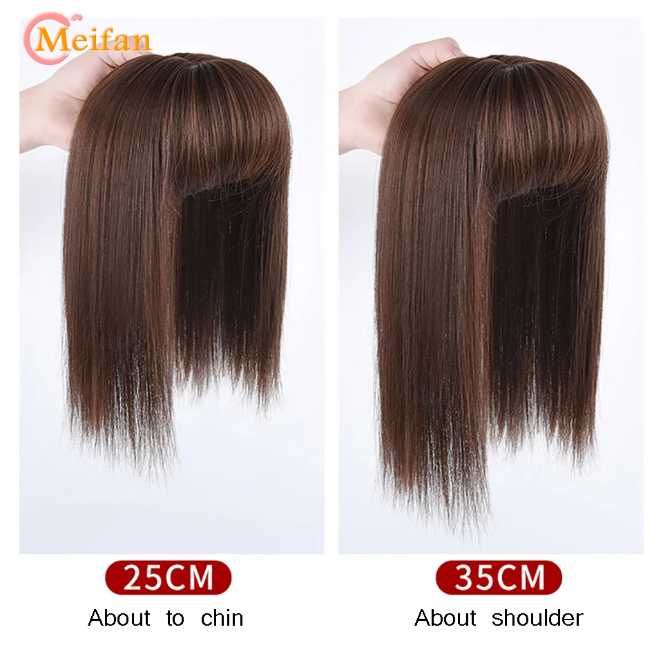 

MEIFAN Top Hair Pieces with Bangs Half Head Wig Stright Natural Fluffy Invisible Replacement Synthetic Fake Hair Pieces