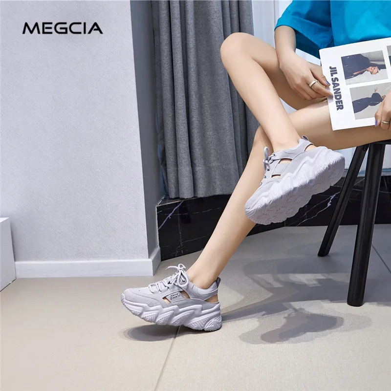 

MEGCIA Women's Summer Footwear Hollow Out Casual Sneaker Shoes Flat Platform Breathable White Shoes Purple Fashion Designer Y27M