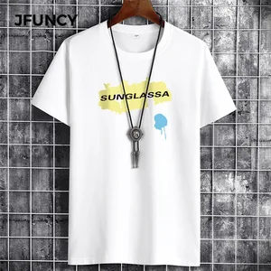 JFUNCY Plus Size Men T-shirt Summer Short Sleeve Cotton Tshirt Male Letter Print Man Casual Tops Oversize Loose Streetwear