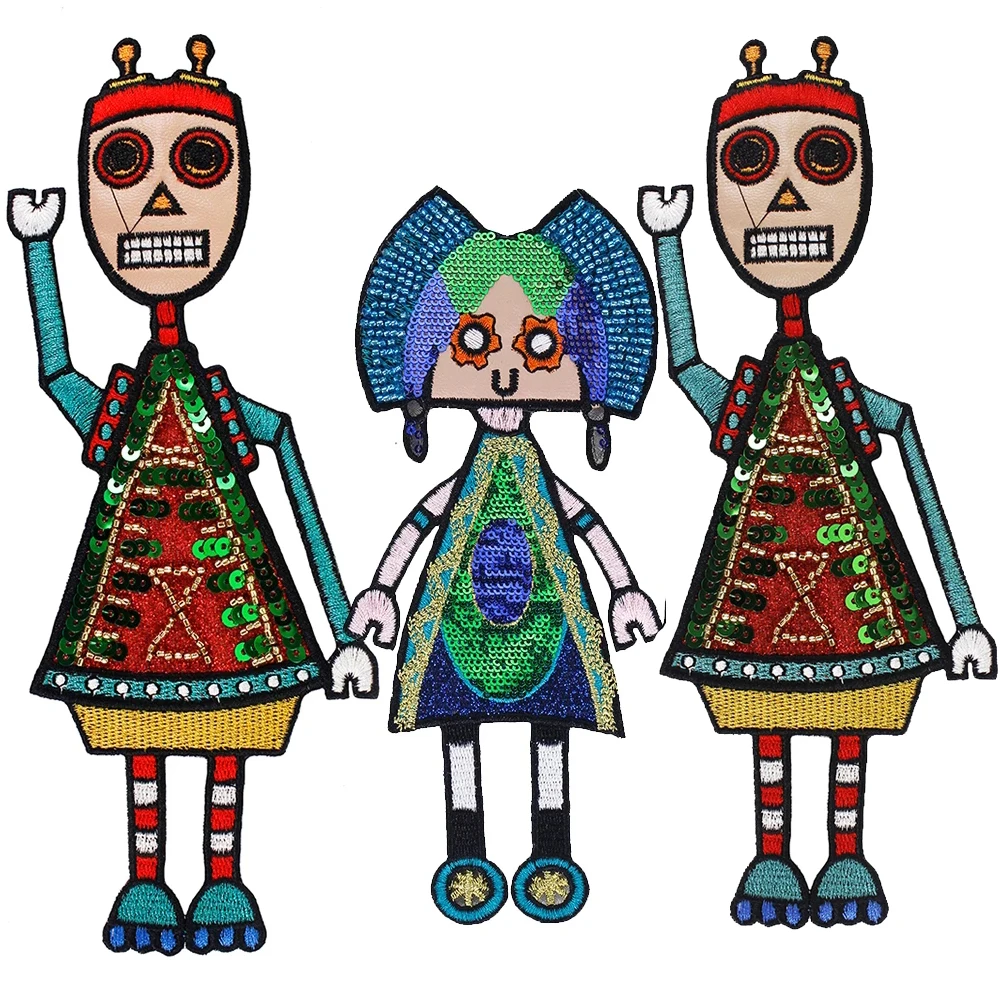 Нашивки с блестками для одежды вышивкой в виде робота 1 комплект нашивки