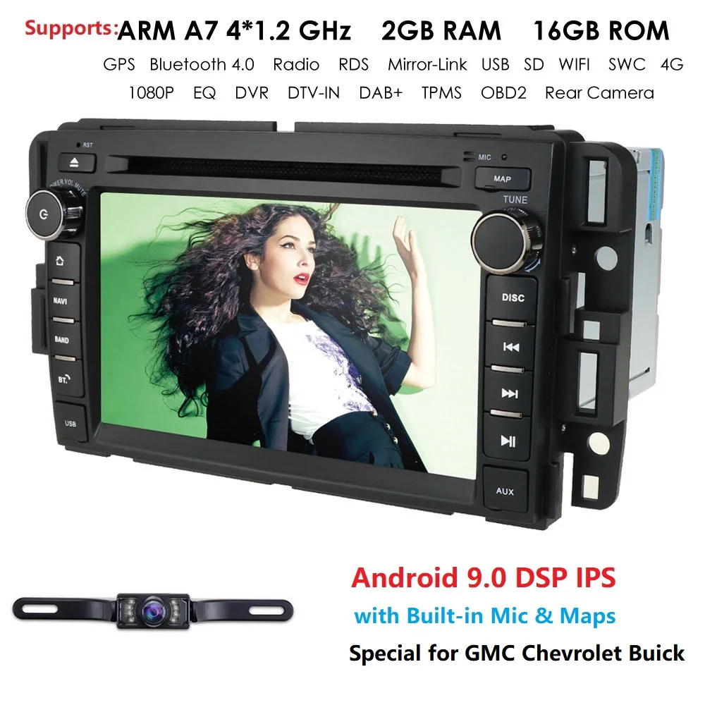 2G ram Android 9,0 автомобильный dvd-плеер для GMC Yukon Denali Acadia Savana, Sierra Chevrolet Express Traverse Equinox с 4G Wifi DVR