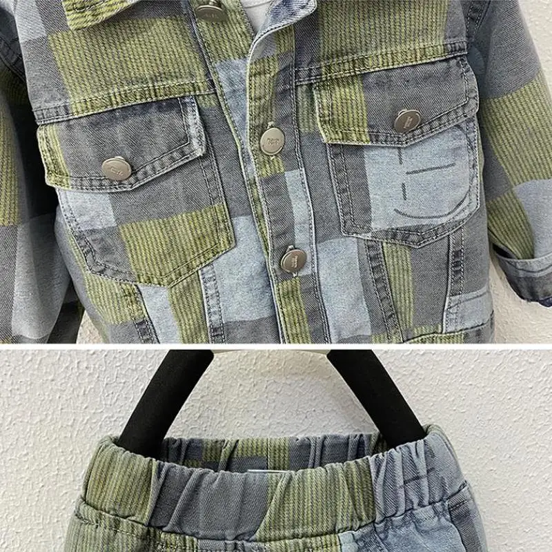 

New Baby Boy Spring Autumn Children Clothes Splice denim coat jeans 2Pcs/sets Out Kid Casual Clothing Toddler Tracksuits set