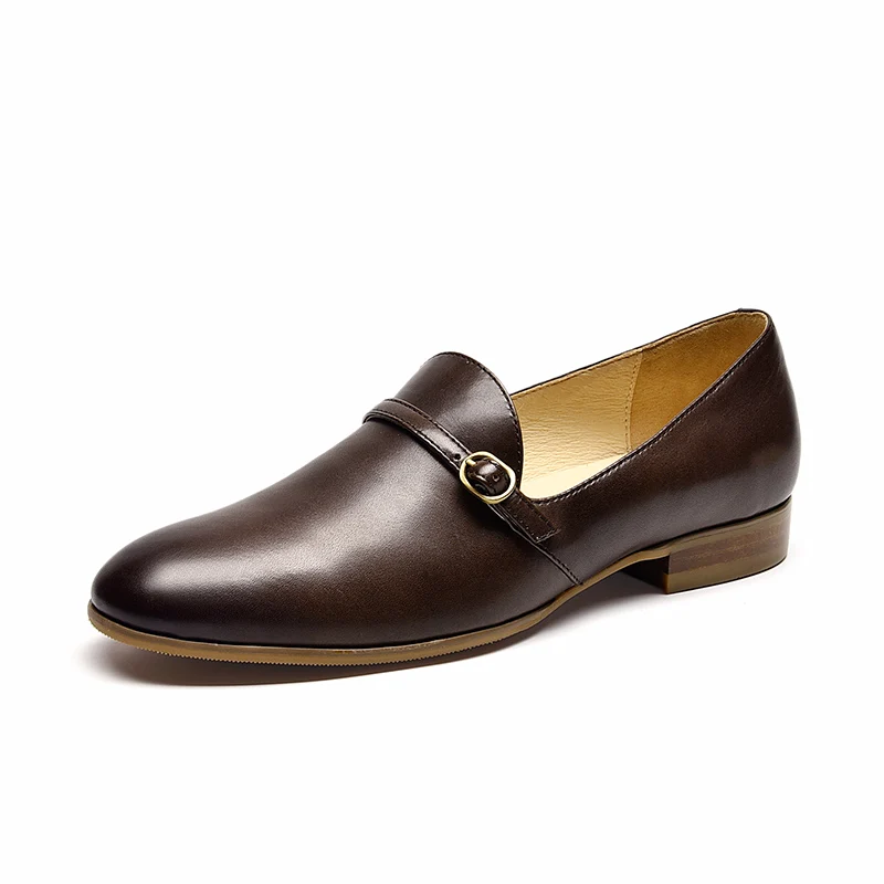 Coffee BeauToday Loafers Women Genuine Cow Leather Round Toe Buckle Ladies Slip-On Casual Flat Shoes Handmade 27159 - Цвет: Coffee