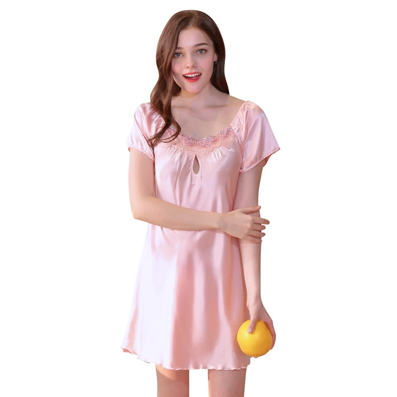 

Solid Color Nightgowns Womens Princess Style Chic Silk Like Sleepshirts Lovely Soft Home Ladies Sexy Sleepwear