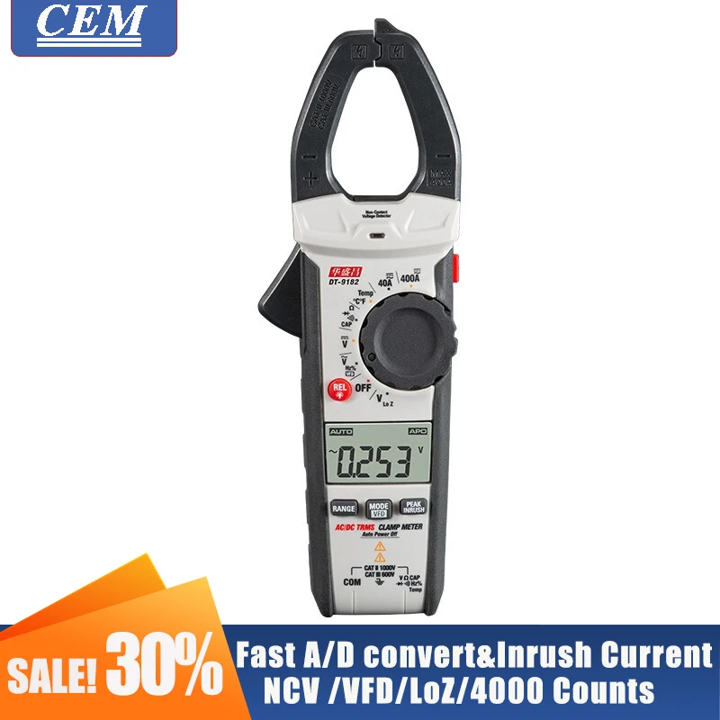 

Digital Clamp Multimeter CEM DT-9182 High-precision True RMS Ammeter Fully Automatic Digital Display AC NCV LoZ Voltage