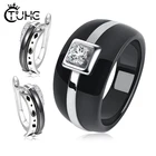 Набор украшений для женщин, набор украшений из керамических колец и сережек-гвоздиков с кубическим цирконием, подарочный набор