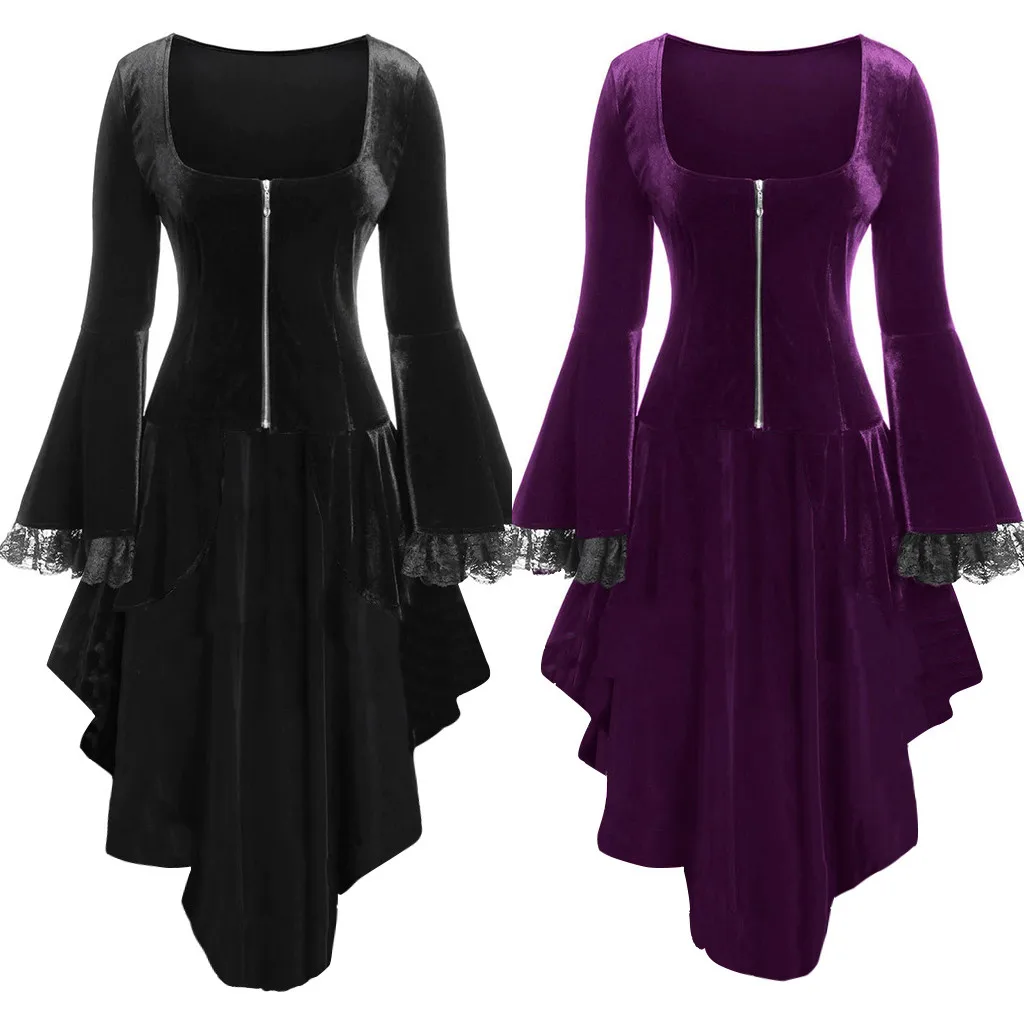 Женское платье на Хэллоуин винтажное кружевное лоскутное молнии с длинным