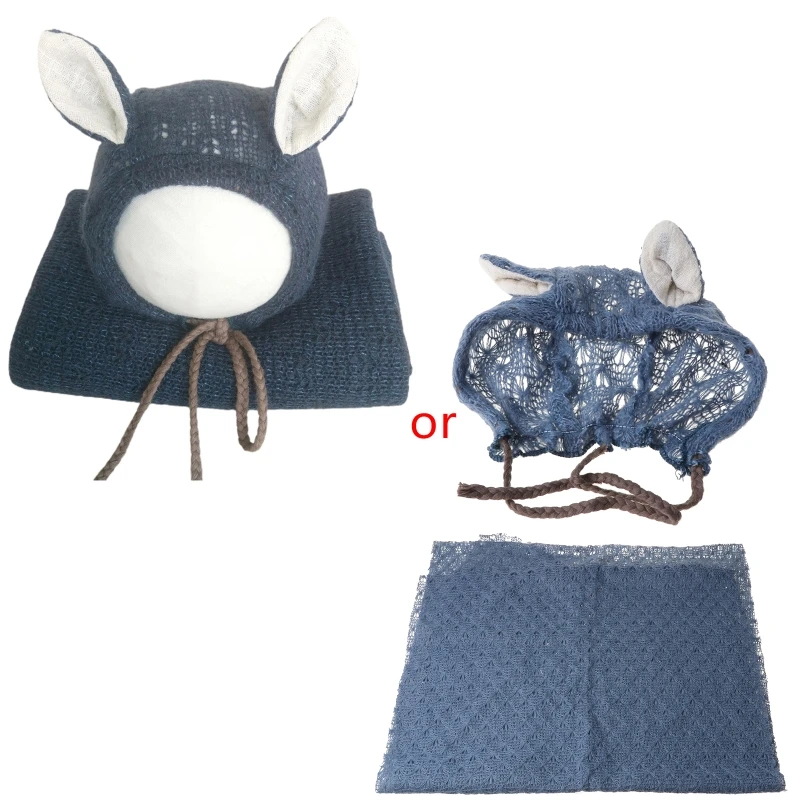 

Newborn Knitted Stretch Wrap+Hat Set Crochet Blanket Bonnet Baby Photography Props Infants Photo Shooting Accessories