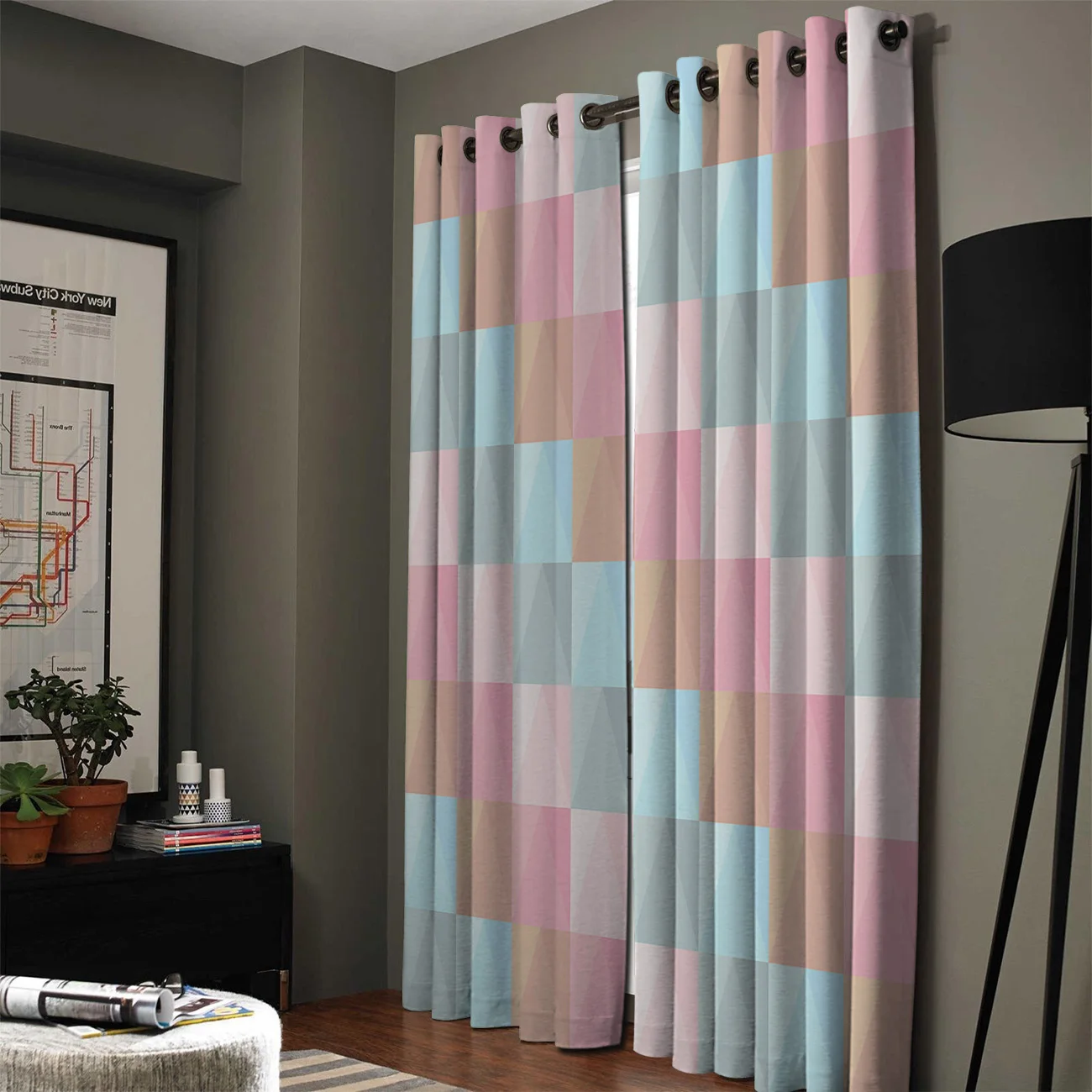 Nordic розовый с геометрическими полосами окна шторы для Гостиная декоративные