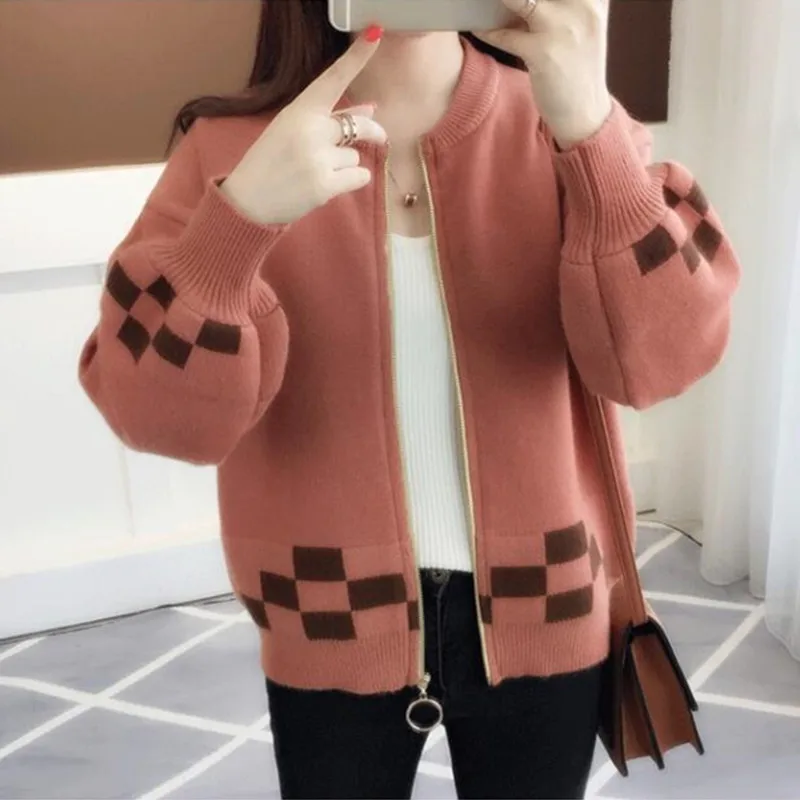 YAGENZ Женский вязаный кардиган зимний стиль длинный рукав теплая молния женский