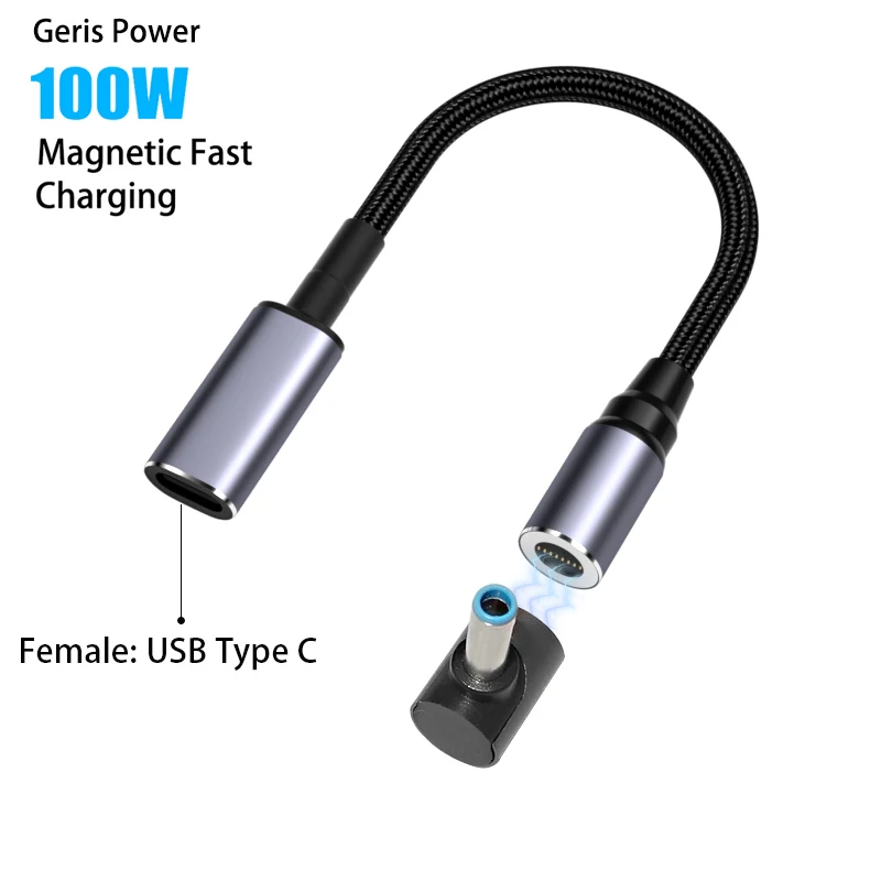 

100 Вт Магнитный USB C-разъем на постоянный ток 4,5x3,0 мм кабель для быстрой зарядки, шнур для Hp Dell ноутбука, адаптер питания, соединительный конве...